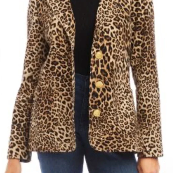 NWOT Never Worn Karen Kane Leopard Corduroy Blazer Petite Medium - Picture 5 of 15